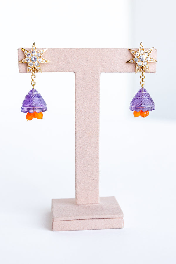 Endless Bell Collection Extensions- Carved Amethyst with Carnelian drops