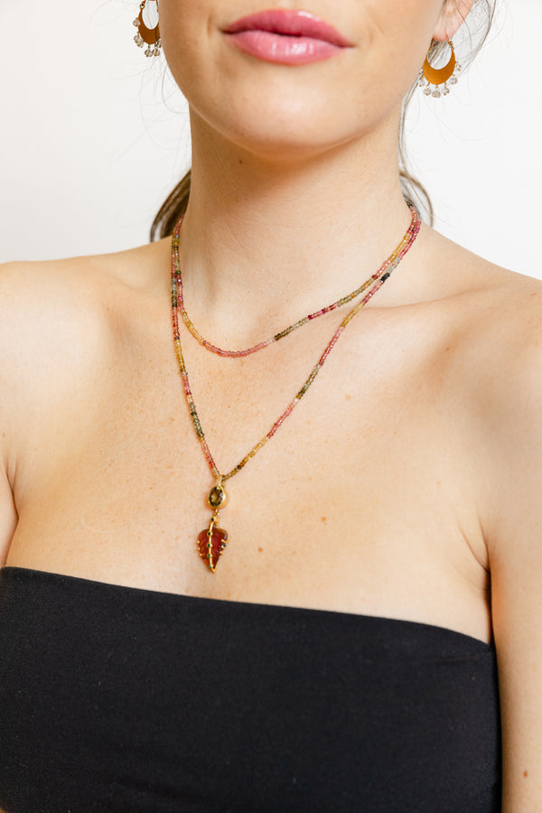 Rubellite Leaf Pendant
