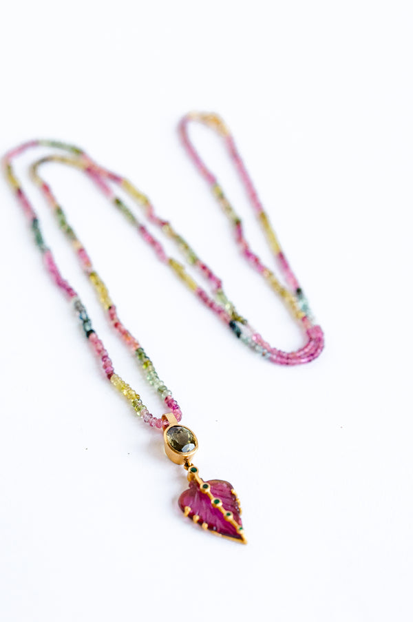 Rubellite Leaf Pendant