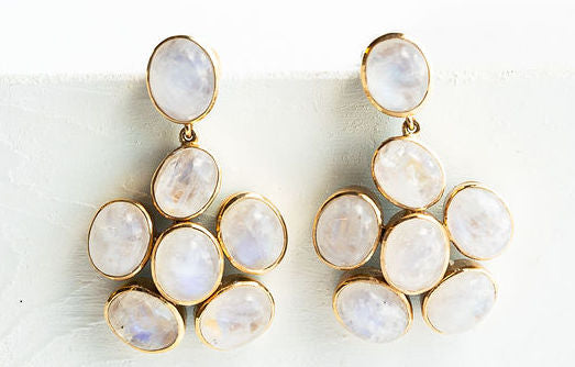 Moonstone Flower Earring with Enamel