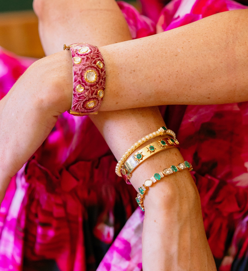 Delicate Pearl Emerald Polki Bracelet | Mangatrai Pearls & Jewellers