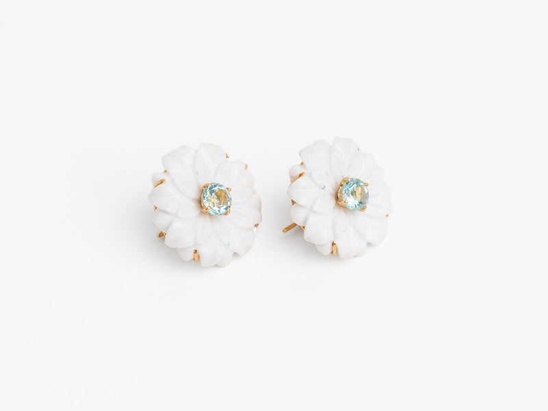 White Opal Flower with Aquamarine stud